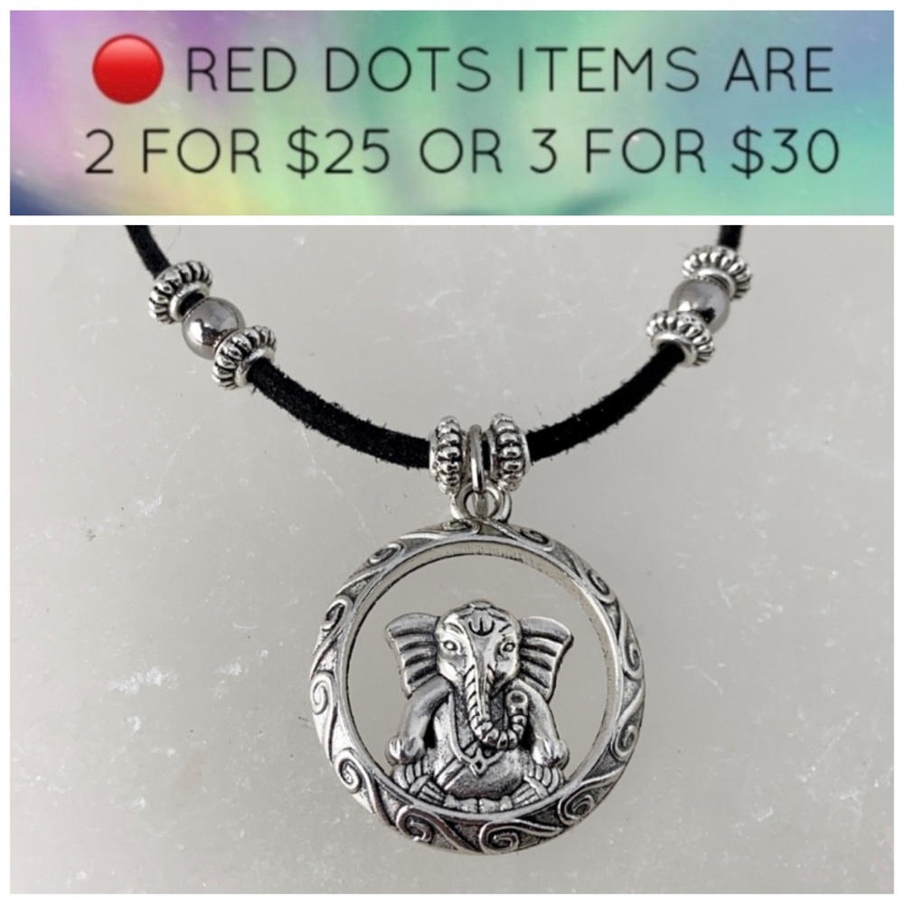 🔴Silver Ganesh elephant boho choker necklace